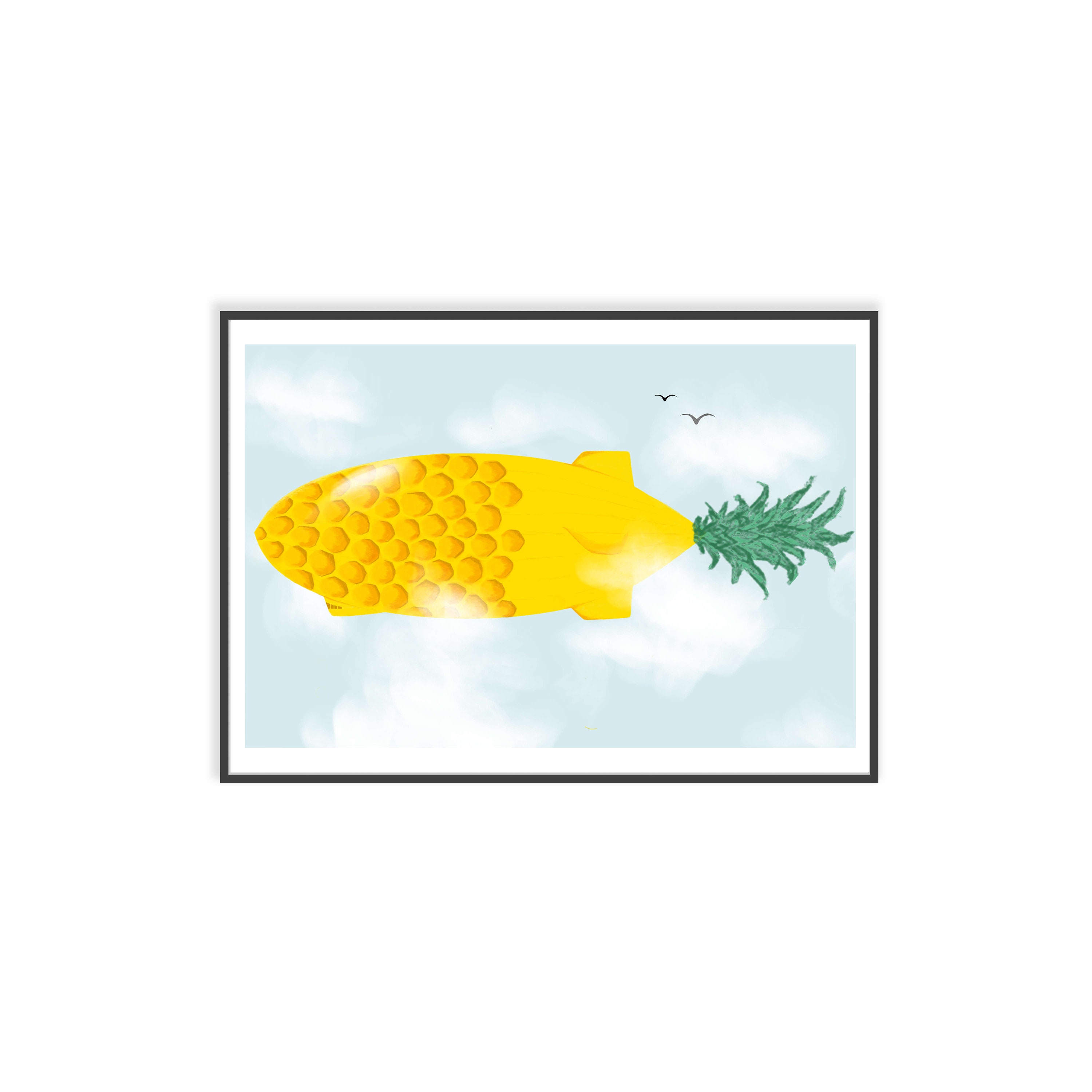 Kinderbild Zeppelin Ananas Frucht Poster Obst Wanddeko Geschenk für Kinder  Kinderzimmer Wandbild Druck