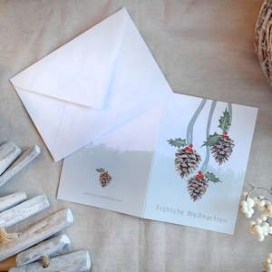 Weihnachtskarten Set | Weihnachten | Weihnachtsgrüße | Bockerl | Tannenzapfen | Weihnachtswünsche| Faltkarte | Druck | Öko Leinenkarton