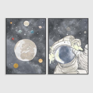 Poster set space travel | Space | planets | Children's pictures set | astronaut | Solar system | Children's room | Celestial bodies | space