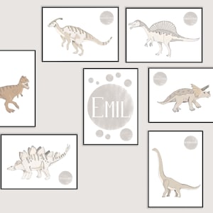 Cuadros infantiles dinosaurio | Póster de dinosaurios | Personalizable | Nombre | Cartel con el nombre | Cartel de animales | Habitación infantil | chico | Chica | A4