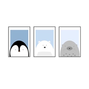 Kinderposter Set Eisbär, Pinguin & Robbe | 3 Bilder Wintertiere | Nordpol | Kinderzimmer Deko | modern | minimalistisch | Druck