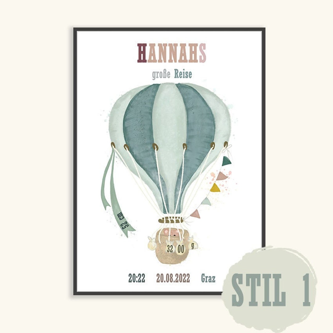 Hot Air Balloon Poster Baby | Birth | Name | Size | Birth Dates ...