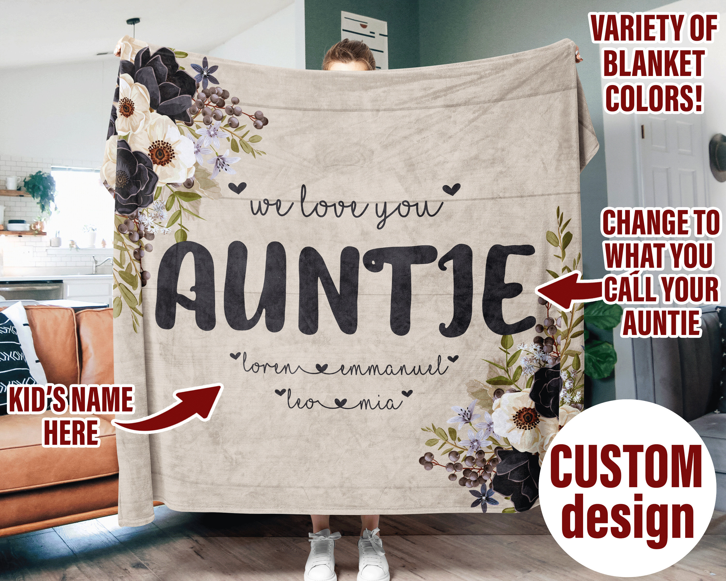 Purple Floral Auntie Blanket Boho Throw Blanket for Aunt Etsy