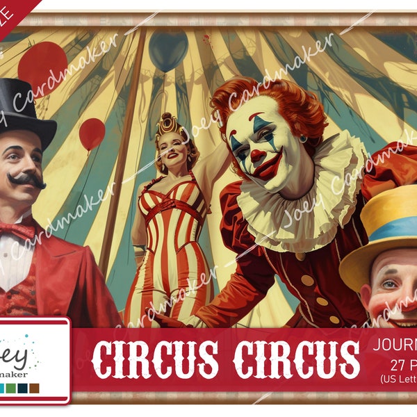 CIRCUS CIRCUS - Retro digitale dagboekkit – (Letter-formaat 8,5 x 11")