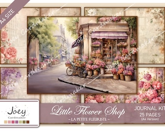 Little Flower Shop - Vintage floral digital journal kit - A4 Version