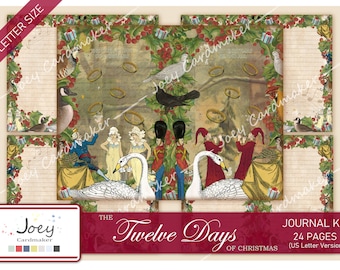 Twelve Days of Christmas, Vintage Digital Journal Kit – US LETTER VERSION