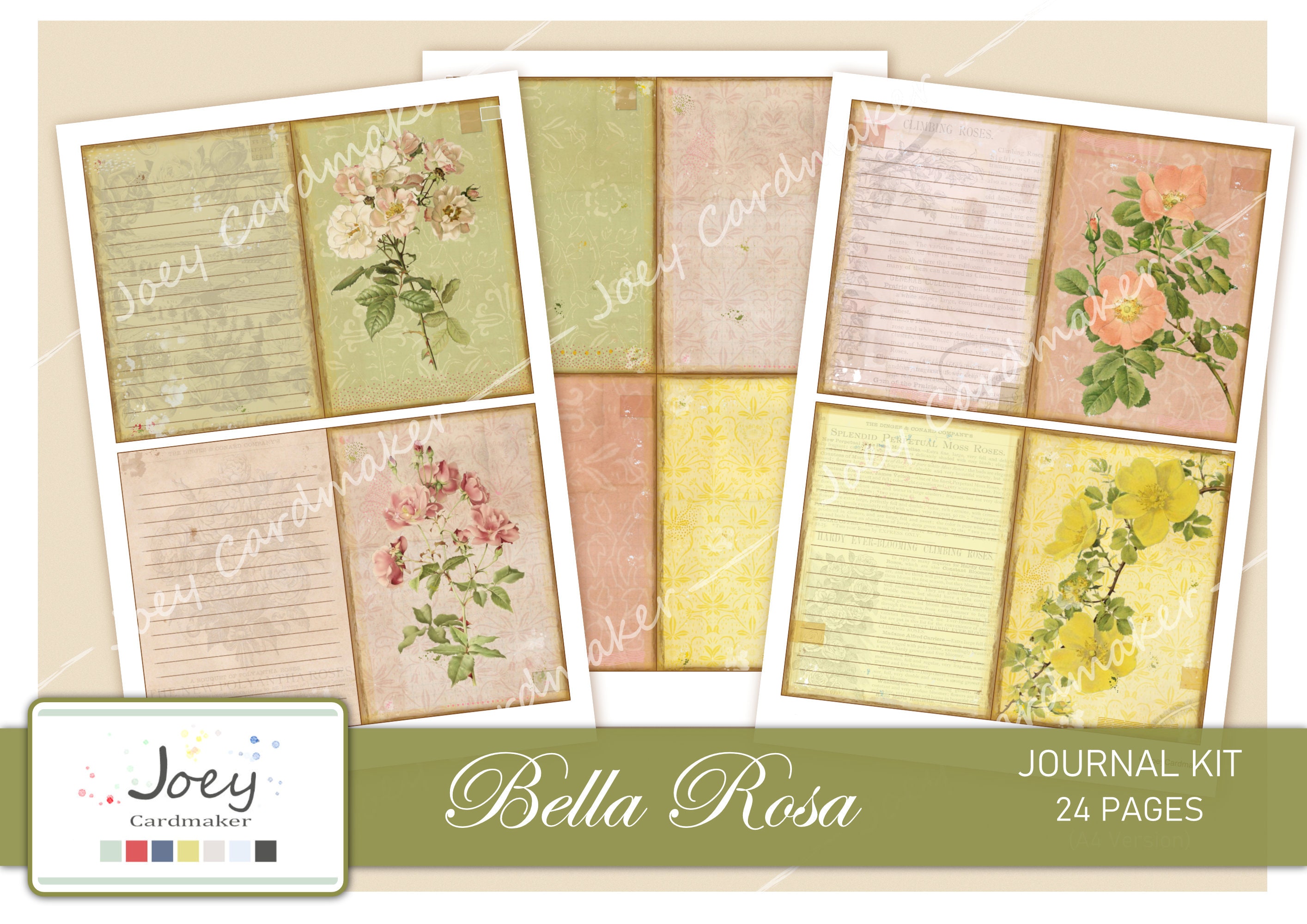 Bella Rosa, Vintage Digital Journal Kit – A4 VERSION - Etsy