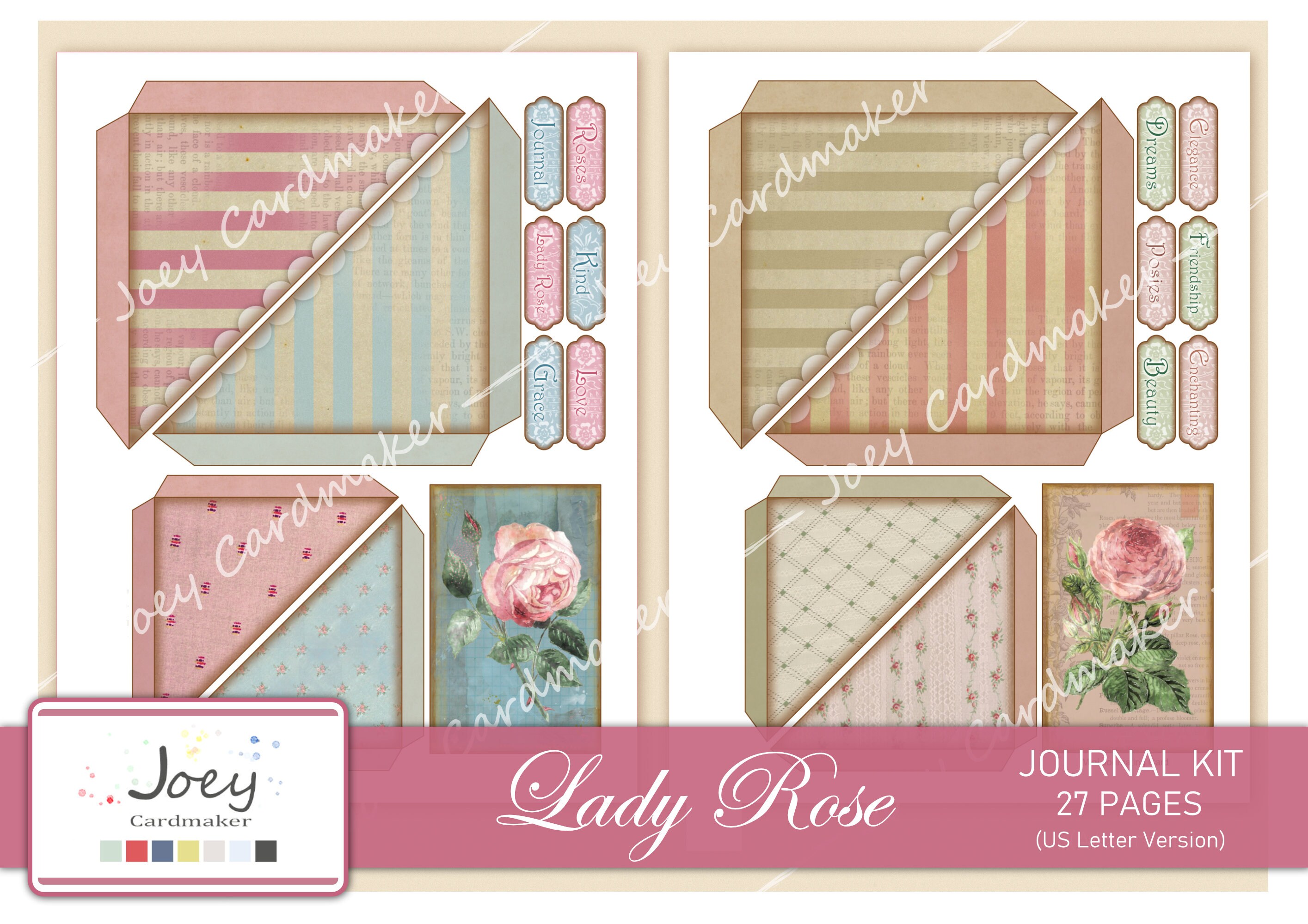 Lady Rose Vintage Digital Journal Kit US LETTER VERSION - Etsy