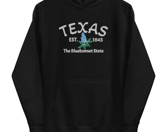 Texas Bluebonnet Bloom: Embroidered Elegance in the Lone Star State Unisex Hoodie