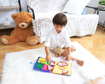 Blue Quiet Book Sewn , Educational Toy, Toddler Activity Book by Tantino Toys with Name Personalization