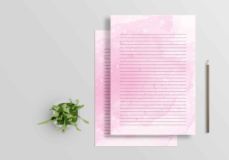 Watercolor Pink Printable Stationery Digital Lined Paper Etsy