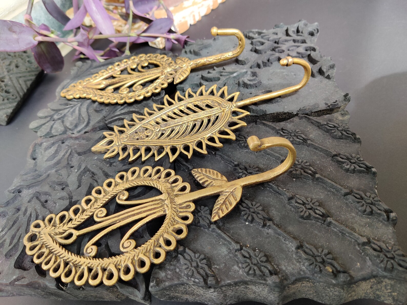 Brass Key Hanger coat Hooks Leaf Design Set of 3 Etsy