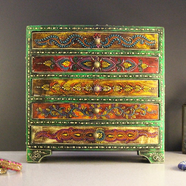 Wooden Hand Painted Drawer Chest of Drawers Jewellery Box Christmas Gift Wooden box Trinket Box Girl's Gift Mother's Day Gift BohoStyle