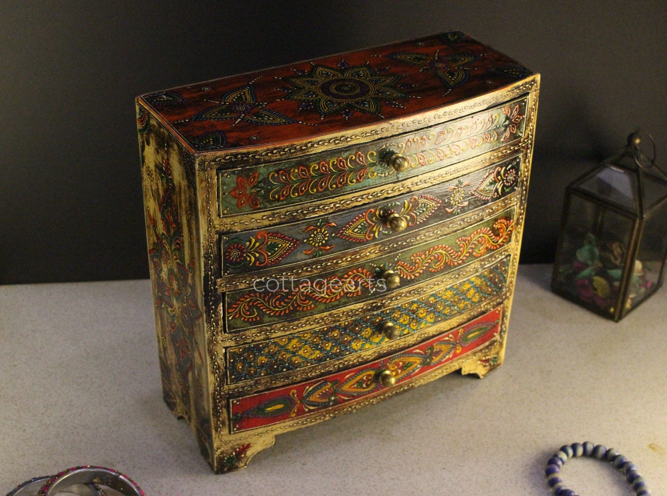 Wooden Hand Painted Drawer Ethnic Chest of Drawers Jewellery Etsy