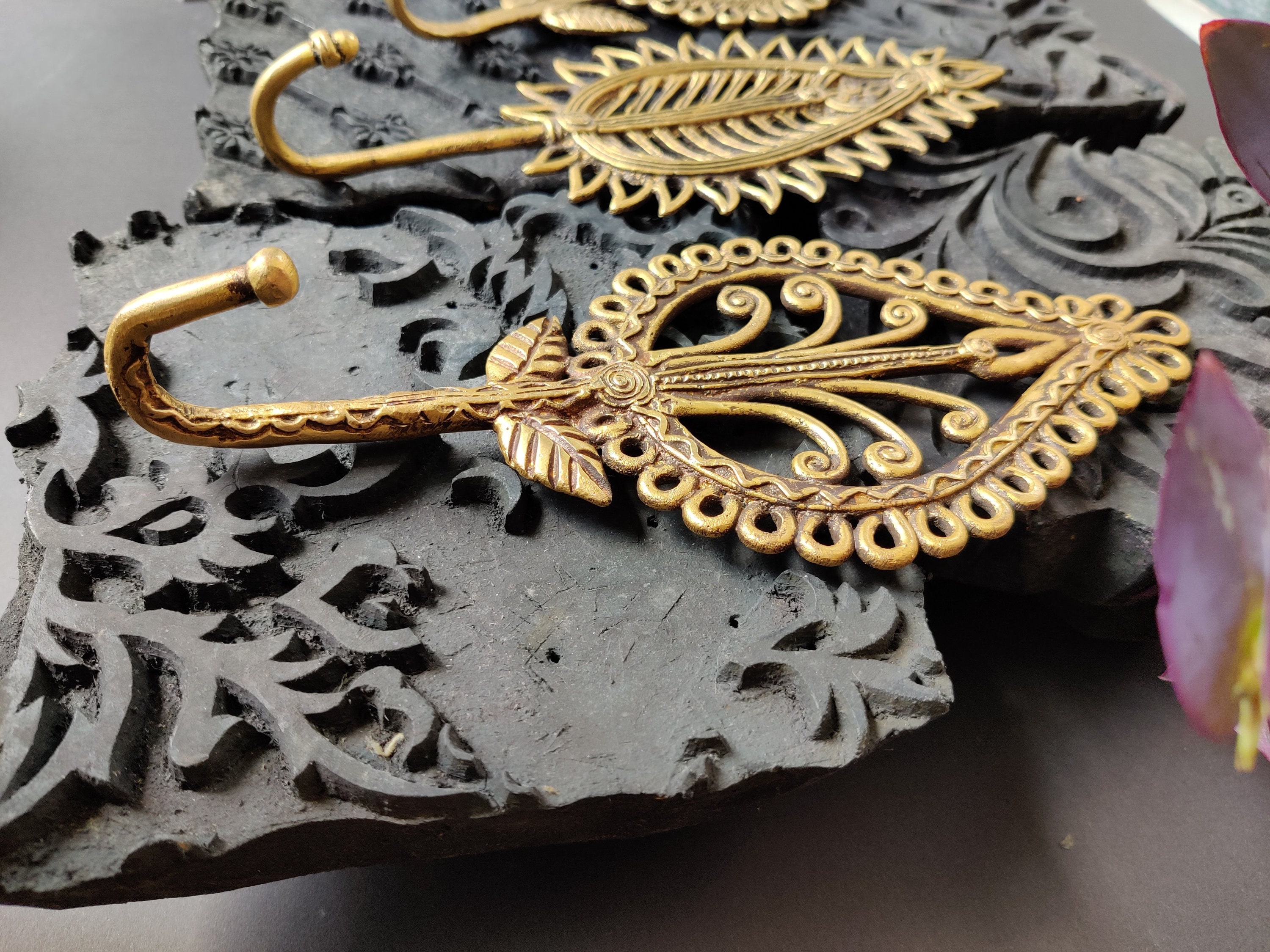 Brass Key Hanger coat Hooks Leaf Design Set of 3 Etsy