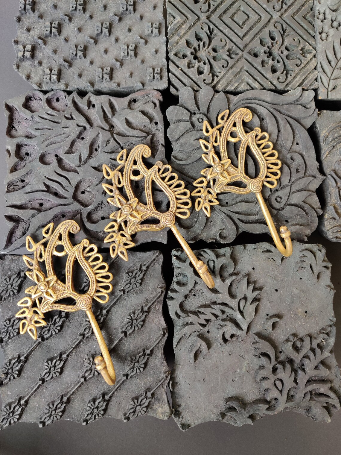 Brass Key Hanger coat Hooks Leaf Design Sml. Set of 3 Etsy