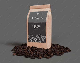 Maqueta de escudete de bolsa de café Maqueta de dos bolsas de café de pie Maqueta mínima Maqueta de Photoshop fácil de editar Bolsa de embalaje estética moderna