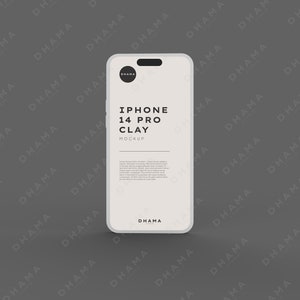 Puede incluir: Una maqueta blanca de iPhone 14 Pro Clay con el texto "IPHONE 14 PRO CLAY MOCKUP" en la pantalla.