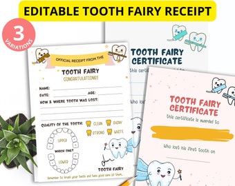 Editable Tooth Fairy Receipt,Printable Tooth Fairy Certificate,Tooth Record Chart,First Tooth Lost Tooth Report,Official Visit,fairy gift