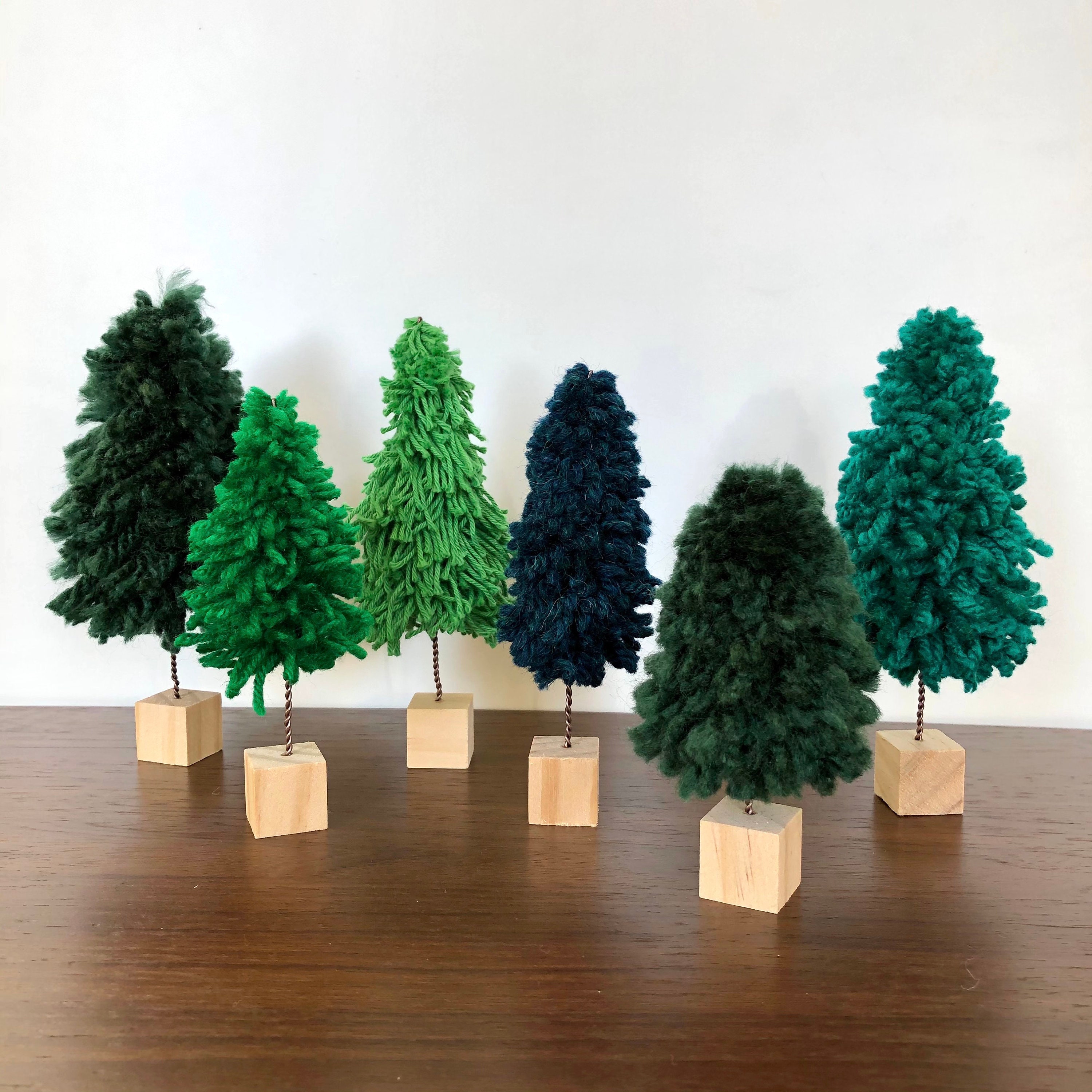 Green yarn trees set of 3 trees handmade decorative trees Etsy