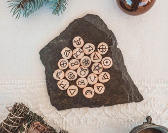Magical Runes in Bay Leaf Wood (Set of 20) - Witchcraft Supplies, Magick, Spellcasting, Pagan Altar, Book of Shadows, Magical Gift