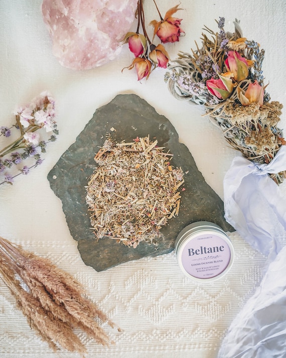 Beltane Loose Incense Blend - Mint, Sage, Yarrow, Roses, Rosemary - Spring Rituals and Celebrations