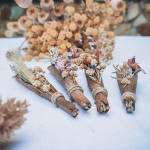 Mini Floral Bouquet Smudge Stick Bundle - Eucalyptus, Lavender, Roses, Heather - Boutonnière, Buttonhole, Wedding Supply, Witchcraft Magick