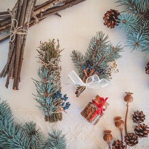 Yule Juniper & Blue Spruce Smudge Stick with Bundle - Small Bouquet, Loose Incense Blend - Witch Supplies, Pagan Altar, Gift
