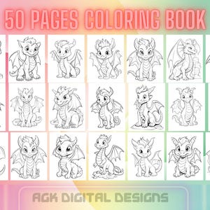 Dragon Coloring Book, 50 Pages, Printable PDF, Fantasy Creatures, Fun, Relaxing Activity for Kids & Adults