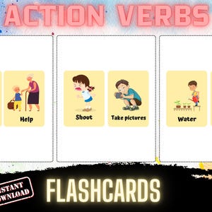 Action Verbs Flashcards | Printable Learning Cards for Kids | Montessori Materials