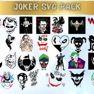 Paquete SVG de Joker, Cara de payaso SVG, Joker villano PNG, Joker riendo, Clipart de cómic, Diseños de villanos