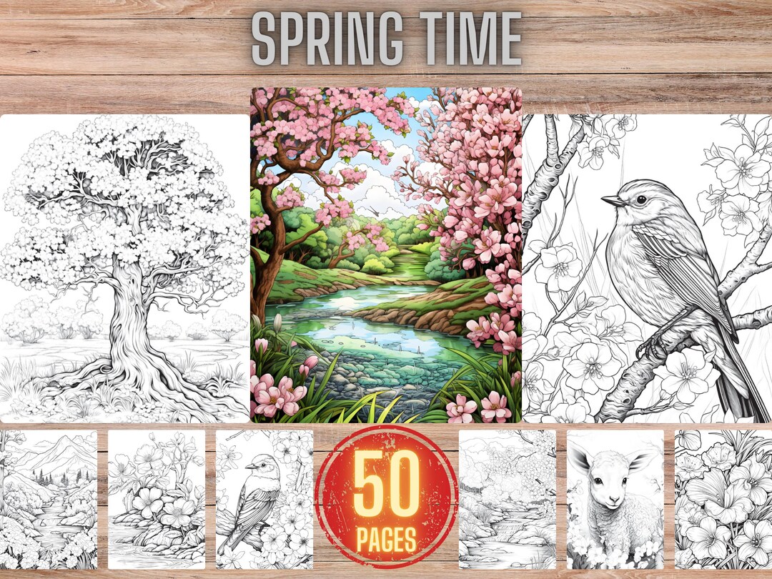 Spring Time Coloring Pages | Nature-inspired Art for Adults | Stress ...