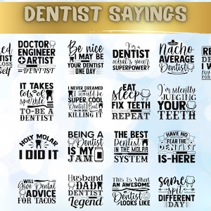 Pacote SVG de citações de dentista, SVG odontológico engraçado, arquivos de corte SVG de dentes, clipart de higienista dental, decoração de consultório de dentista, silhueta Cricut