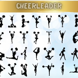 Cheerleader SVG Bundle, Cheer Silhouettes, Cheerleading Png Jpg Pdf, Cheer Megaphone, Pom Pom Clipart, Cricut Silhouette Digital Download