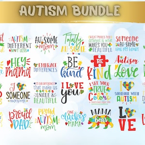 Autism svg png bundle for cricut and silhouette, awareness quotes and puzzle clipart files for shirts mugs stickers and supportive crafts