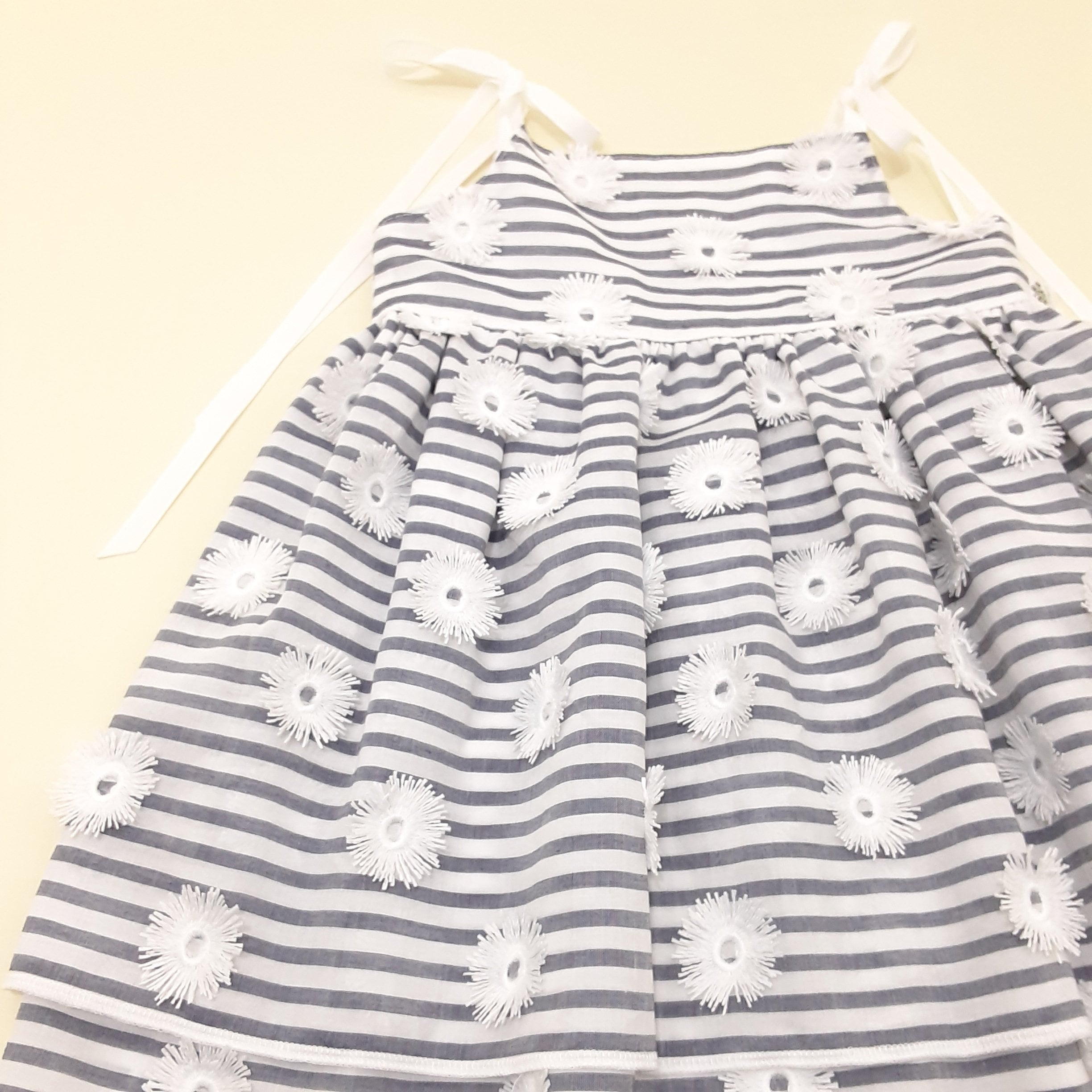Bella Girl's Shoulder Tie Sundress White Pink Ikat