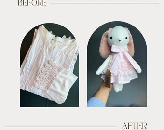 Custom made Stuffed Memory Bunny, Keepsake Stuffed Animals , Handmade from dresses, pajamas,baby one's or  deceased loved one's clothes