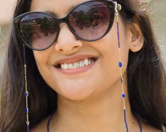 Natural Lapiz Lazuli , Glasses Chain, sunglasses chain, face mask chain , handmade jewellery, mask lanyard, GIFTS for her, travel gift