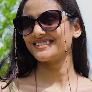 Sunglass holder chain- garnet beaded chain- Eyeglasses chain- 92.5 sterling silver- glasses chain- beaded chain for eyeglasses- travel gift