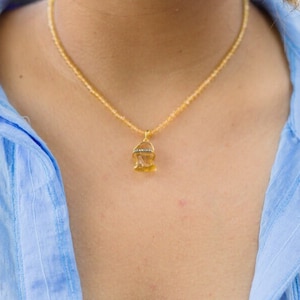 Dainty Citrine Beaded Necklace with Diamond Pendant