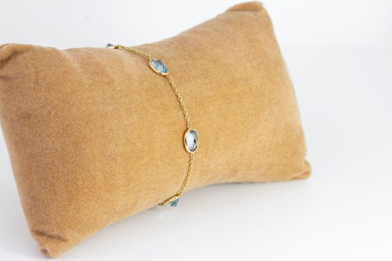 Blue topaz Bracelet, 14K Gold Plated Sterling Silver, Handmade, Faceted Blue topaz jewelry, Gemstone Bezel Bracelet, gift for her