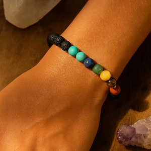 Pulsera de cuentas de 7 chakras hecha a mano: joyería elástica con piedras preciosas naturales