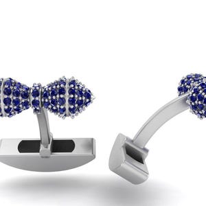Sapphire Cufflinks, 92.5 Sterling Silver, Damaru Drum Pair, men&#39;s & women&#39;s cufflinks, Personalized gift, Handmade, sapphire stone cufflink
