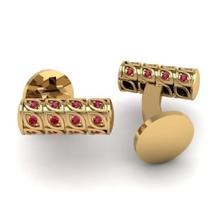 Gemelos de rubí, chapados en oro de 14 quilates con plata de ley, gemelos de rubí y circonita, joyería de boda unisex, regalo para el novio y el marido.
