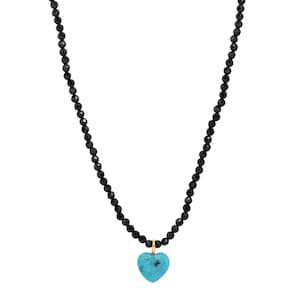 Natural Spinel Necklace, Beaded Jewelry, 14KT Gold Plating, 2.50mm Spinel Faceted Beads, Turquoise Heart, Spinel Jewelry, Women tiny Jewelry