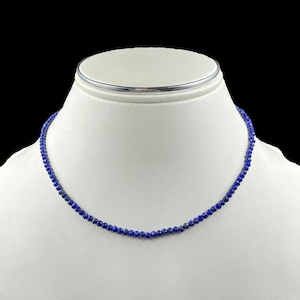 Lapis Lazuli Beaded Necklace, 3mm Blue Lapis Lazuli Micro Faceted Round Bead Necklace, Semi Precious Blue Tiny Beads Necklace 18 - 22 Inch