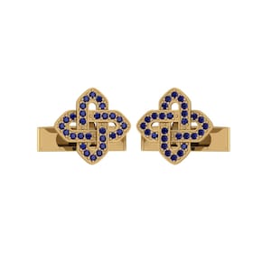 Sapphire Cufflinks: 14K Gold Plated Sterling Silver, Unisex Design