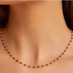 Garnet Necklace, Beaded Necklace, 92.5 sterling silver, 2.20-2.50mm faceted beads, Stone necklace, Minimalist jewelry, tiny Garnet jewelry