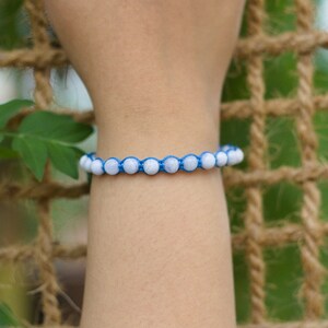 Agate Bracelet, Beaded Bracelet, Blue Lace Agate Bracelet, Thread Jewelry, women gift, 5mm Roundel beads, Gemstone bracelet, for gift
