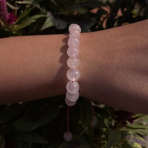 Rose quartz bracelet, beaded bracelet,8-9mm Rose quartz beads, macrame jewelry, pink rose quartz stone, beading jewelry, Minimalist bracelet